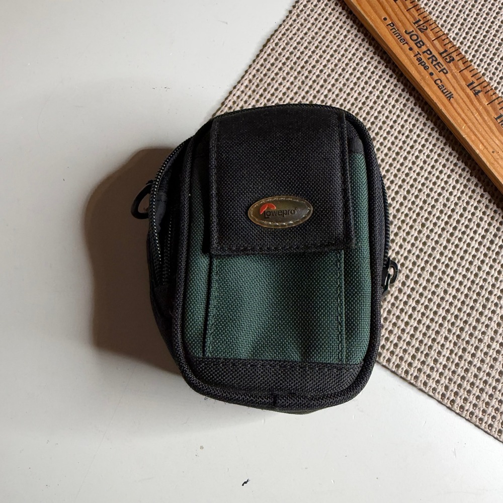 Lowepro Small Camera Pouch Black Green Nylon Belt Loop Case Zippered Bag